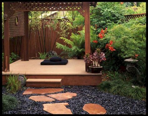 Adorable 75 Cozy Backyard Gazebo Design Ideas source : https://setyouroom.com/18/75-cozy-backyard-gazebo-design-ideas/ Backyard Yoga Space, Backyard Meditation Space, Outdoor Yoga Space, Japanese Sand Garden, Outdoor Meditation Space, Backyard Yoga, Yoga Meditation Space, Yoga Garden, Outdoor Meditation