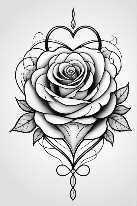 Meaning of Love Rose Tattoo Design Sketches, Rose Lace Tattoo, Black Rose Tattoo Design, Heart And Flower Tattoo, Purple Rose Tattoo, Purple Rose Tattoos, Rose Tattoo Stencil, Rose Drawing Tattoo, Stunning Tattoos