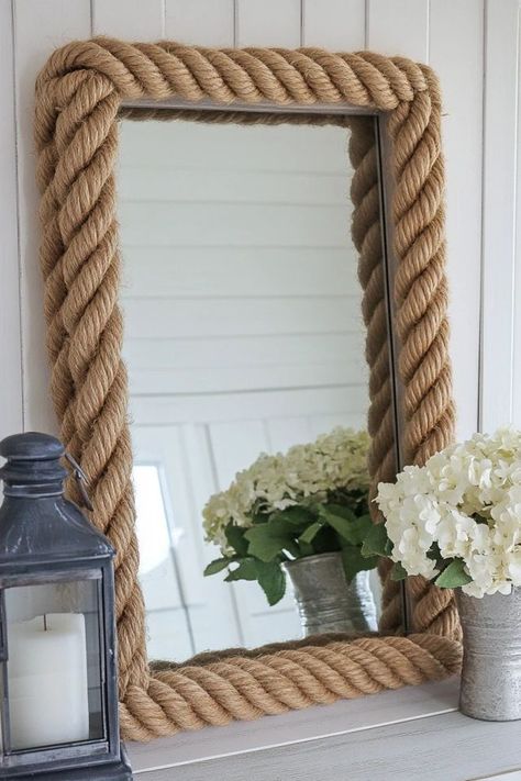 "Transform your mirror with a custom DIY Rope Frame! 🪞✨ #DIYDecor #RopeCrafts #MirrorIdeas" Rope Mirror Frame, Diy Rope Mirror, Mirrors Ideas, Beach Mirror, Western Room, Mirror Decor Ideas, Twine Diy, Baby Doll Bed, Rope Mirror