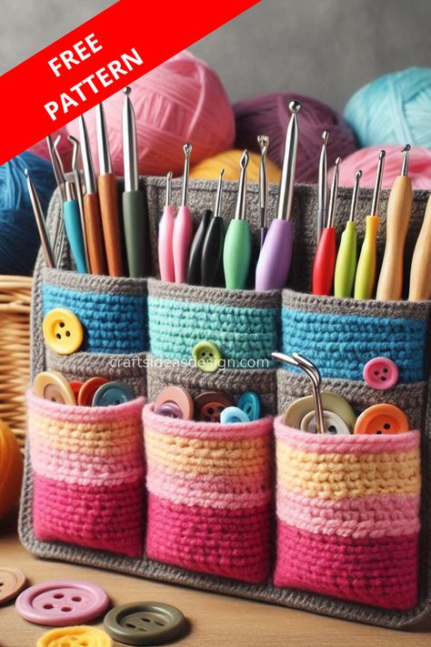 Crochet hook organizers are an essential item for any crocheter, keeping your hooks and accessories neatly arranged and easily accessible. Crochet Organizer Storage Ideas Free Pattern, Crochet Yarn Organizer, Crochet Organizer Pattern, Crochet Hook Storage Ideas, Crochet Organizer Storage Ideas, Crochet Hook Holder Pattern, Crochet Storage Bag, Crochet Room, Crochet Hook Storage