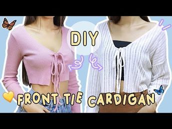 DIY Front Tie Cardigan - Hand Sewing | Upcycling Old Clothes | Chenda Keo - YouTube T Shirt To Cardigan Diy, First Sewing Projects Clothes, Diy Cardigan From Sweater, Thrift Flip Cardigan, Sweater To Cardigan Diy, Old Clothes Diy Upcycling Ideas, Thrift Flip Sweater, Cardigan Pattern Sewing, Diy Old Clothes