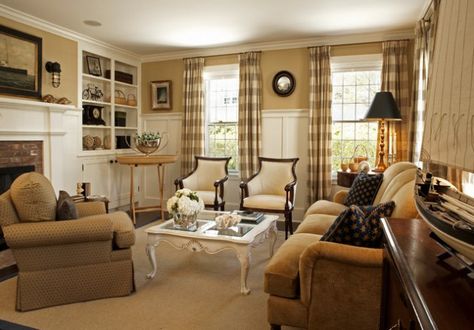 Striped Walls Living Room, Traditional Design Living Room, Tan Walls, Traditional Interior Design, Traditional Living, Traditional Living Room, Family Room Design, Ideas Pictures, A Living Room