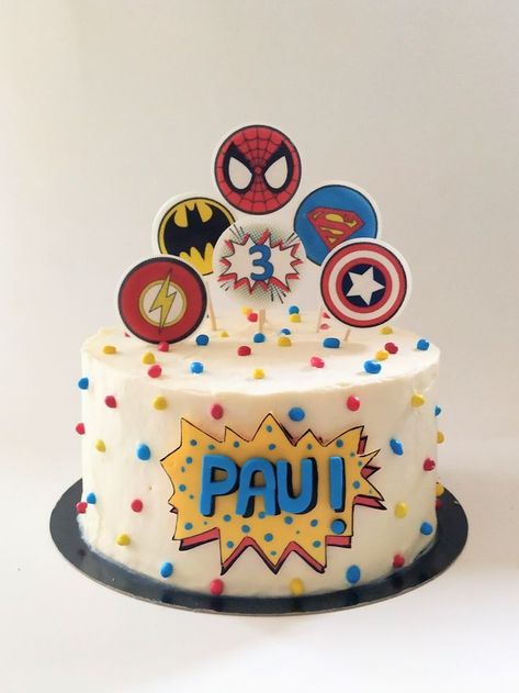 Superhero Buttercream Cake Ideas, Superhero Cake 3rd Birthday, Superhero Bday Cake, Super Heroes Cakes, Marvel 3rd Birthday Cake, Avengers Bday Cake, Superhero Sheet Cake Ideas, Superhero Themed Cake, Superhero Party Cake