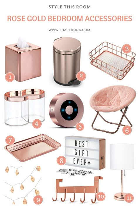 Gold Bedroom Accessories, Rose Gold Bedroom Accessories, Room Decor Bedroom Rose Gold, Rose Gold Room, Rose Gold Room Decor, Rose Gold Rooms, Rose Gold Bedroom, Gold Room Decor, Gold Bedroom Decor