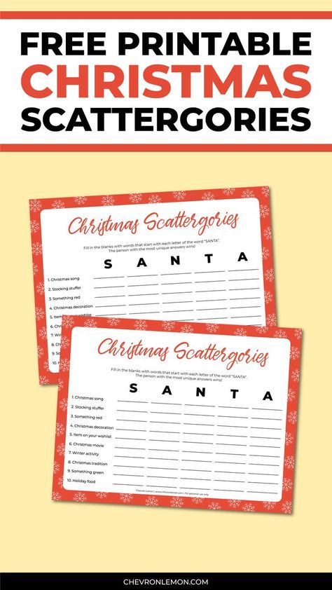 Free printable Christmas scattergories Santa Bingo Cards Free Printable, Christmas Scattergories Free Printable, Christmas Word Games, Christmas Categories, Christmas Scattergories, Printable Christmas Bingo Cards, Free Christmas Games, Scattergories Game, Homemade Christmas Presents