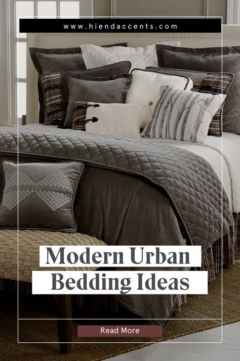 Urban is a trend that grows and grows. Almost everywhere you see bedding you see the modern, urban style. The reason is simple: it's fashion! The sleek colors, designs, and prints make your bed look stylish and fresh at the same time. Follow the link to see a few of our favorites and see how we style them. #Coverletandduvetlayering #Coverletbeddingideasluxe#Duvetcovers #Duvetcoversets #Duvetsets #Throwpillowbedroom#Euroshamsonqueenbed Masculine Comforter Sets, Luxe Bedroom Glamour, Urban Bedding, Bedroom Looks, Modern Urban Style, Bedspreads Comforters, Comfy Pajamas, Luxe Bedroom, Modern Bedding