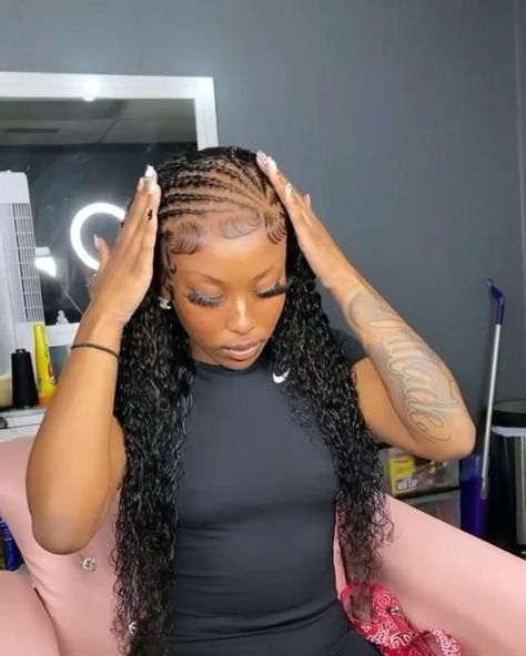 Braids Front Sew In Back, Cornrows In Front Weave In Back Sew Ins, Cornrows At The Front Weave At The Back, Cornrows And Sew In Weave, Cornrows Front Box Braids Back, Braids In Front Sew In The Back, Feed In With Sew In, Braids With Weave For Black Women, Twist In Front Curls In Back