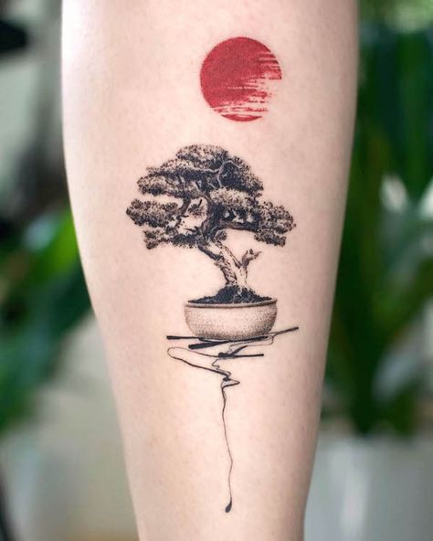 72 Awe-inspiring Tree Tattoos With Meaning - Our Mindful Life Tree With Words Tattoo, 4 Season Tattoo Ideas, Bonsai Tree Tattoo Men, Half Tree Tattoo, Japanese Painting Tattoo, Asian Tree Tattoo, Japan Tree Tattoo, Nature Based Tattoos, Tree Tattoo Sleeve Women