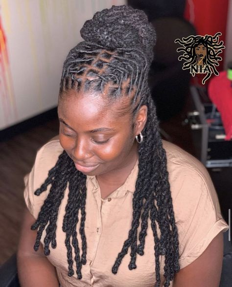 Beautiful Loc Styles, Dread Locs Hairstyles For Women Long, Latest Dreadlocks Styles Black Women, Long Locs Updo, Loc Styles For Long Hair Women, Loc Styles Long Locs, Half Up Half Down Locs Styles, Styles For Long Locs, Long Loc Styles Women