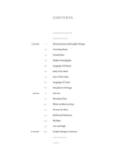 Clean 3 column Table of Contents with lots of white space from Design Writing Research by Ellen Lupton. Use of Gray Scale Value. Book Contents Design, Table Of Contents Graphic Design, Book Index Design, Table Of Contents Aesthetic, Contents Layout Design, Content Design Layout, Contents Page Layout, Table Of Contents Layout, Table Of Contents Design Layout