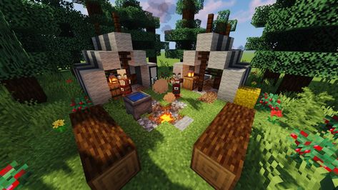 Aesthetic Minecraft Campsite, Minecraft Bandit Camp, Minecraft Camping Ideas, Minecraft Campfire Ideas, Minecraft Tent Ideas, Minecraft Camp Fire Ideas, Minecraft Camping Site, Minecraft Campsite Ideas, Bangunan Aesthetic