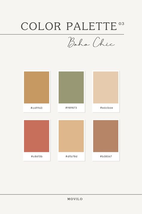 Use this color palette with boho chic themeFun boho color inspiration for your canva templateinstagramwebsites or other social media brand identity. Boho Chic Colour Palette, Wordpress Color Palette, Boho Paint Color Schemes, Boho Bedroom Palette, Boho Chic Wedding Palette, Boho Canva Color Palette, Boho Color Palette Instagram, Boho Aesthetic Color Palette, Boho Chic Color Scheme