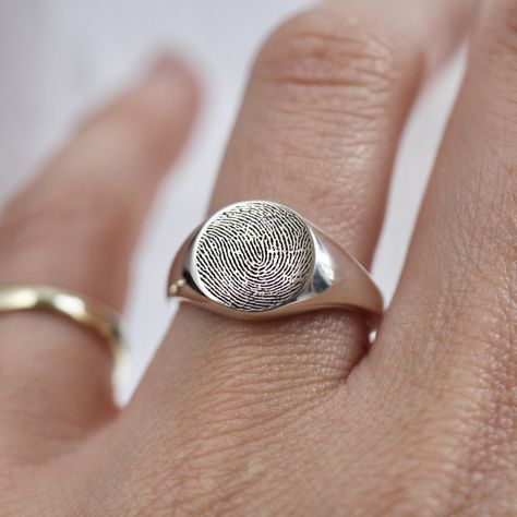 Carry the essence of your loved one with you always.❤ Shop our fingerprint signet ring on our website. Available in sterling silver or 9ct gold!✨😍 #FingerprintRing #PersonalizedJewelry #SentimentalGifts #SignetRing #CustomizedAccessories #UniqueBond #Fingerprintjewelry #Jaderabbitdesign #KeepsakeJewelry Jade Rabbit, Fingerprint Ring, Fingerprint Jewelry, Keepsake Jewelry, Sentimental Gifts, Signet Ring, Fingerprint, Personalized Jewelry, Jewelry Art