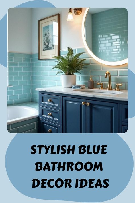 Stylish Blue Bathroom Decor Ideas Small Bathroom Ideas Turquoise, Caribbean Theme Bathroom, Green Blue Bathroom Ideas, Teal Powder Room, Blue Green Bathroom Ideas, Blue Bathroom Decor Ideas, Aqua Blue Bathroom, Bedroom Attic Ideas, Blue Green Bathrooms