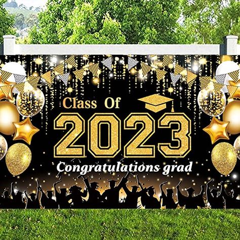 BEIGUO Graduation Decorations Class of 2023,Black and Gold Graduation Backdrop for 2023 Graduation Party Decorations(72x44 Inch) Graduation Ceremony Decorations, Black And Gold Graduation, 2023 Graduation Party, Graduation Photo Booth, School Decoration, Graduation Backdrop, Graduation Party Decorations, 2023 Graduation, Award Ceremony