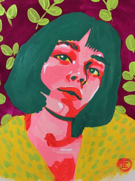 Types Of Portraits Art, Complementary Color Portrait, Contrasting Colours Art, People Of Color Art, Colorful Gouache Painting, Colourful Portraits Painting, Creative Self Portrait Painting, Gouache Face, Gouache Painting Portrait