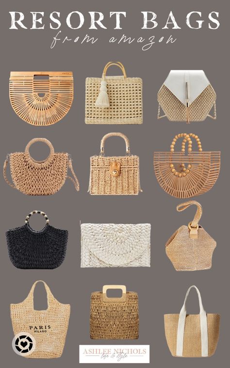 Straw Bag Outfit, Woven Beach Bags, Resort Accessories, Pool Party Outfits, Modest Summer, Straw Beach Bag, Straw Tote Bag, Wicker Bags, Rattan Bag