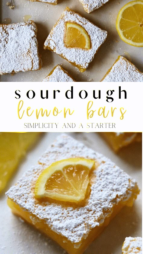 Lemon Sourdough Discard Recipes, Sourdough Potluck Ideas, Sourdough Discard Lemon Bars, Sourdough Lemon Bars, Easy Sourdough Discard Desserts, Summer Sourdough Recipe, Discard Dessert Recipes, Sourdough Discard Dessert Recipes, Easy Discard Sourdough Recipes