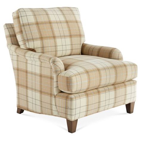 Jefferson Club Chair, Cream/Tan Plaid Chair, Massoud Furniture, Stylish Accent Chairs, Swivel Club Chairs, Striped Chair, Luxury Furniture Living Room, French Country Living Room, Cozy Chair, Linen Chair