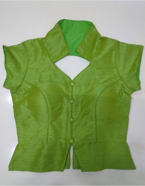 Parrot Green Koti Style Art Silk Blouse Koti Blouse Designs For Saree, Blouse Koti Design, Koti Style Blouse For Saree, Blauj Dizain New Fancy, Koti Blouse Designs, Parrot Green Blouse Design, Koti Style Blouse, Green Blouse Designs, Ready Made Blouse