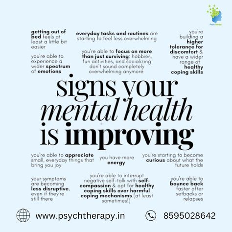 🌟 Signs of improving mental health: better sleep, more energy, and a positive outlook. 🌈 www.psychtherapy.in 085950 28642 #mentalhealth #selfcare #paschimvihar #psychtherapy Improving Mental Health, Counselling Tools, Diary Entries, Sleep More, Mental Health Recovery, Mental Health Counseling, Improve Mental Health, More Energy, Good Mental Health