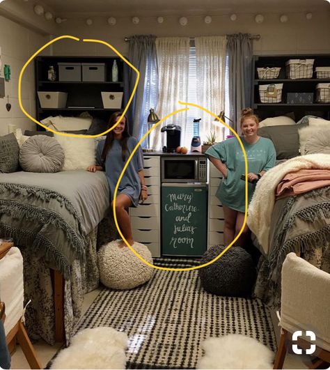 2 Person College Dorm Room Ideas, Appalachian State University Dorms, College Bathroom Decor Dorm Room Organization Ideas, Dorm Room Divider Ideas, Dorm Room Set Up Layout For Two, Cute College Dorm Ideas, Double Dorm Room Ideas, Safari Lodge Decor, Cozy College Dorm