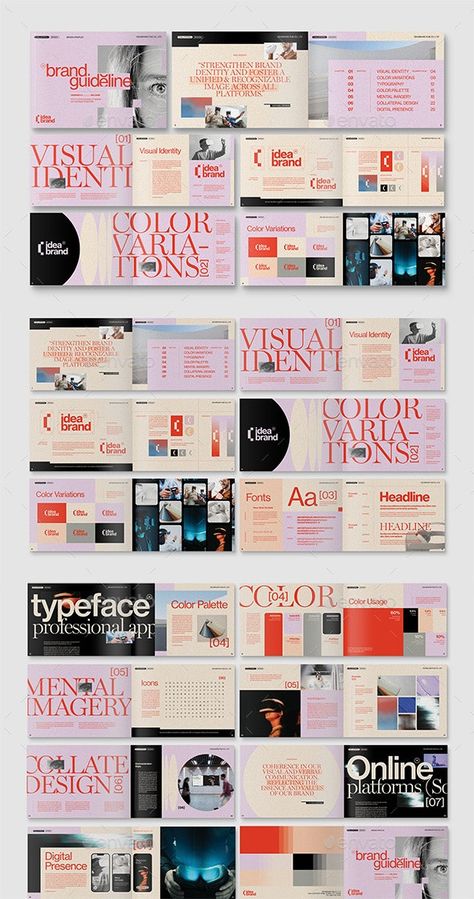 Brand Guideline Magazine Template - Brochures Print Templates Magazine Template Aesthetic, Brand Guidelines Book, Brand Guidelines Design, Indesign Layout, Magazine Layout Inspiration, Minimalist Brand, Brand Guidelines Template, Typography Images, Page Layout Design