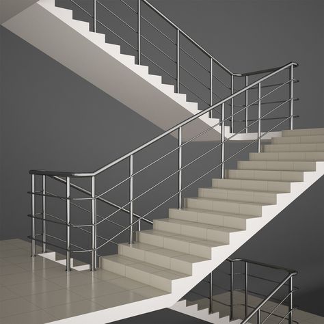 Stairs 3d, Office Stairs, Modern Staircase Railing, Stainless Steel Stair Railing, Steel Stairs Design, Steel Stair Railing, Steel Railing Design, Modern Stair Railing, Staircase Railing Design