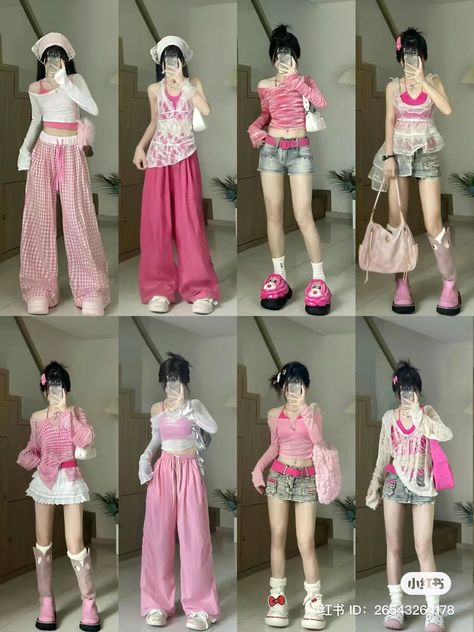 Douyin Outfits Casual, Pink Outfits Concert, Pink Kpop Outfit, Concert Outfit Pink, Pink Concert Outfit Ideas, Pink Acubi, Taobao Clothes, Pink Concert Outfit, Korean Core