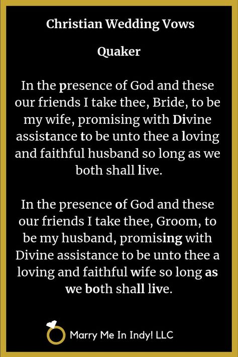 Quaker Wedding Vows Quaker Wedding Ceremony, Cringe Wedding, Quaker Beliefs, Christian Wedding Vows, Quaker Wedding, Vow Ideas, Wedding Officiant Script, Catholic Marriage, Dating Relationship Advice