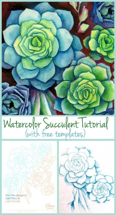 DIY Watercolor Succulents Watercoloring Ideas, Succulent Paintings, Succulent Drawing, Succulents Drawing, Succulent Painting, Tattoo Diy, Watercolor Succulents, Succulent Art, Whimsical Watercolor