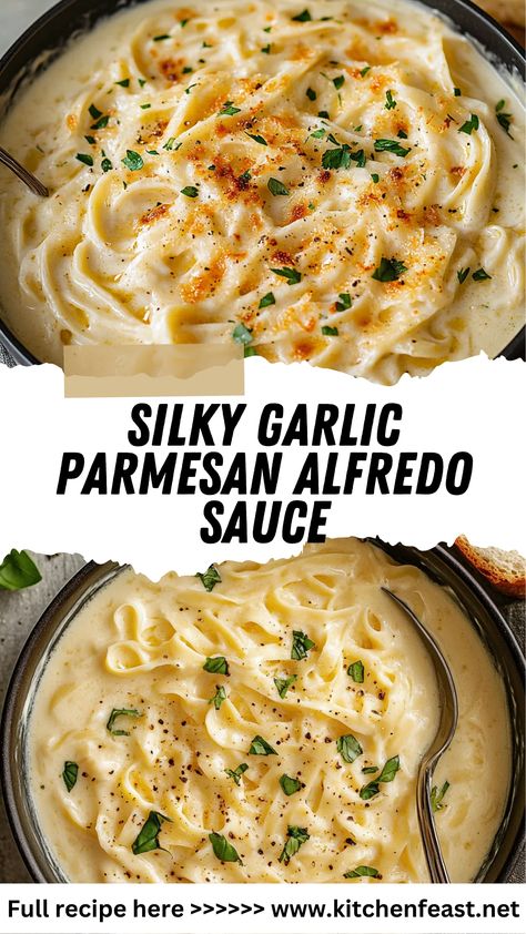 Whip up this creamy Garlic Parmesan Alfredo Sauce in under 20 minutes! Perfect for pasta, pizza, or veggies. Rich, flavorful, and super easy to make. Make Your Own Alfredo Sauce, Garlic Fettucini Alfredo Recipe, Creamy Garlic Alfredo Sauce, Garlic Parmesan Alfredo Sauce, Cream Pasta Sauce Recipe, Creamy Alfredo Pasta Recipes, Garlic Parmesan Pasta Sauce, Alfredo Sauce Recipe Healthy, Parmesan Sauce Pasta