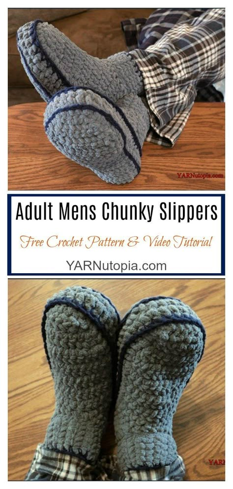 Mens Slippers Crochet Pattern, Mens Slippers Crochet, Chunky Slippers, Crochet Slipper Boots, Elegant Slippers, Knit Slippers Free Pattern, Crochet Slipper, Crochet Men, Crochet Slippers Free Pattern