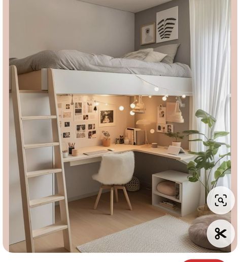 High Bed Ideas Small Room, 15 Sqm Bedroom Design, Small Teenage Room, Room Inspo Loft Bed, Smallest Bedroom Ideas, Simple Kids Room Ideas, Narrow Bedroom Design, Bed Mezzanine, Cozy Loft Bed