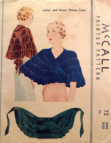 1930s vintage sewing pattern cape, from flickr user wondertrading. "This is a 1930s vintage pattern for making a cape out of ribbon." 30s Style, Patron Vintage, Sew Ins, Look Retro, 1930s Fashion, Pattern Drafting, Old Fashion, Fashion Sewing Pattern, Moda Vintage