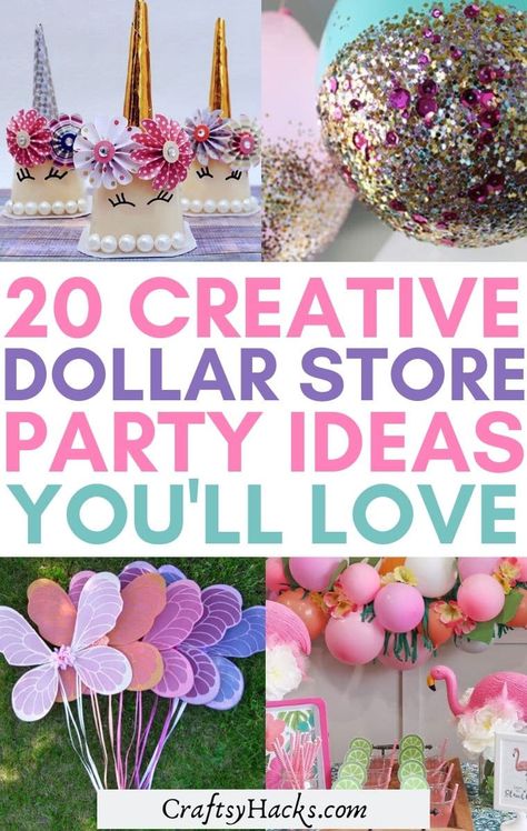 Dollar Tree Unicorn Party Ideas, Dollar Store Party Ideas, Dollar Store Birthday Party Ideas, Diy Unicorn Birthday Party On A Budget, Budget Birthday Party Ideas Kids, Dollar Tree Princess Party, Unicorn Party Centerpieces, Princess Unicorn Birthday Party, Low Budget Birthday Ideas