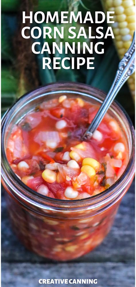 Capture the taste of summer with this corn salsa recipe for canning. Designed to be served with fish tacos or as a standalone snack, this homemade corn salsa is a delight. Plus, it breaks the norm by being suitable for water bath canning, unlike traditional corn canning recipes that require pressure. Canning Fresh Corn, Corn Salsa Canning Recipe, Corn Salsa Canning, Salsa With Corn, Homemade Corn Salsa, Vegetable Canning, Salsa Recipe For Canning, Canning Fruit Recipes, Canning Homemade Salsa