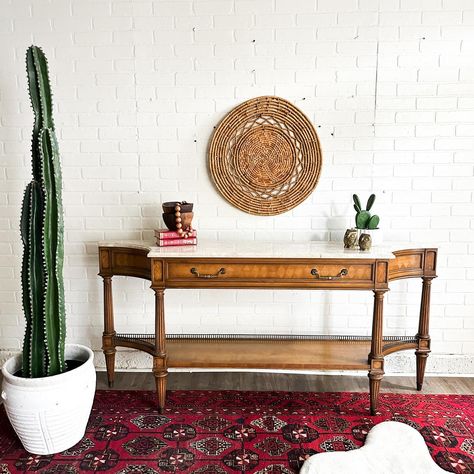 [SOLD] Vintage Marble Top Entry Console Marble sits on top of wood unattached Entry Console, Marble Slab, Marble Top, Austin Texas, Vintage Furniture, Austin, Marble, Texas, Wood