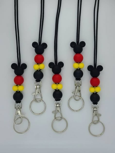 Mickey Mouse Crafts, Teacher Lanyards, Diy Lanyard, Mouse Crafts, Keychain Craft, Clay Keychain, Bead Charms Diy, Diy Teacher Gifts, Beadable Products