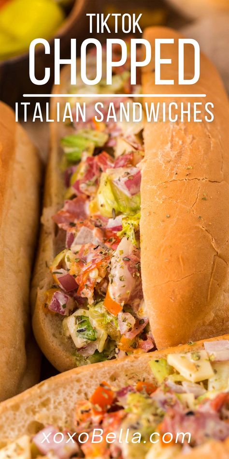 Chopped Salad Sandwich, Chopped Italian Sandwich, Italian Sandwich Recipes, Hoagie Sandwiches, Italian Sandwiches, Salad Sandwich Recipe, Viral Recipes, Sub Rolls, Italian Sub