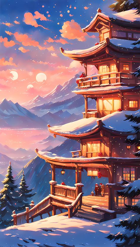 Winter Anime Scenery, Winter Japan Wallpaper, Anime Winter Background, Christmas Snow Aesthetic, Winter Anime Wallpaper, Snow Aesthetic Wallpaper, Snowing Aesthetic Wallpaper, Scenic Backgrounds, Anime Winter