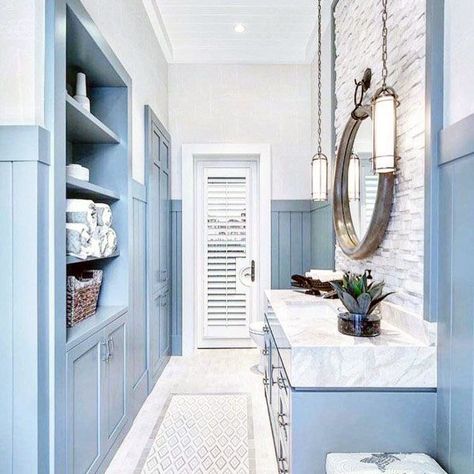 White And Light Blue Bathroom Design Idea Inspiration Modern Pool Bathroom, Poolside Bathroom, Pool House Bathroom, Lavender Bathroom, Light Blue Bathroom, Blue Bathrooms Designs, Beach Style Bathroom, Bathroom Addition, Blue Bathroom Decor