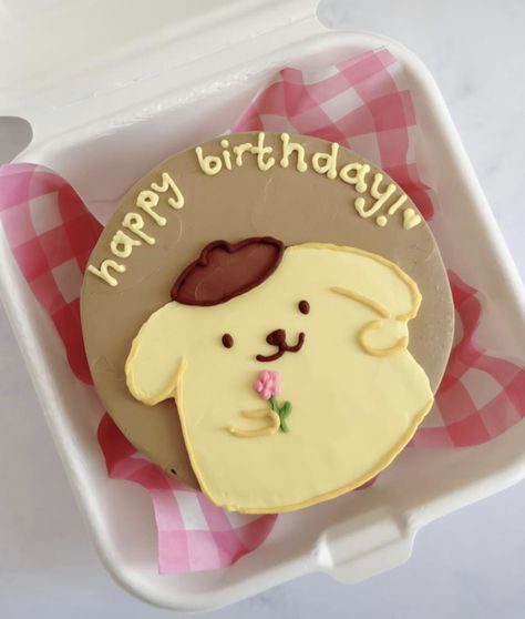 Pocchaco Birthday Cake, Pompompurin Cake Design, Cute Fondant Cake Ideas, Pompompurin Cake Birthday, Pom Pom Purin Cake, Pompompurin Birthday Cake, Cake Designs Birthday Simple, Cute Small Cakes, Pompompurin Birthday