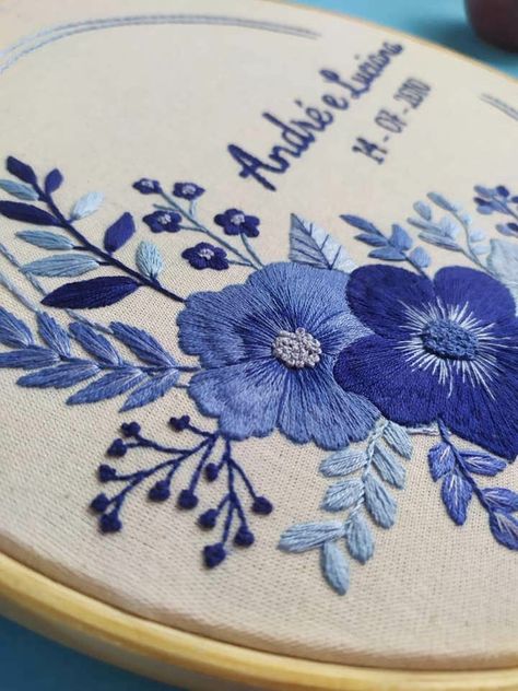 Blue Work Embroidery, Blue Embroidered Flowers, Blue Floral Embroidery, Blue And White Embroidery, Embroidery Blue Flowers, Blue Embroidery Flowers, Bluework Embroidery, Blue Flower Embroidery, Embroidery Lessons