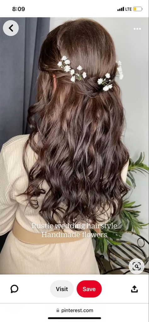 Half Up Half Down Hairstyles Flowers, Open Hairstyles For Bridesmaid, Black Flowers In Hair, Homecoming Hairstyles For Dark Hair, Open Curls Hairstyles For Wedding, Hairdo For Lehenga, Dark Brown Bridal Hair, Long Open Hair Hairstyles Wedding, Flower In Hair For Wedding