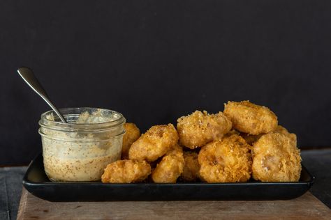 Beer & Vodka Batter Chicken Nuggets — Ethan Vodka Chicken, Brewery Food, Chicken Batter, Beer Chicken, Chicken Tender, Batter Recipe, Peanut Oil, Skinless Chicken Thighs, Pancake Batter