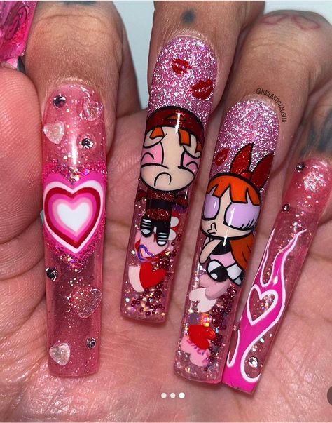 Power Puff Nails, Power Puff Girls Nails, Power Puff Girls, Power Puff, Puff Girl, Girls Nails, Nail Tech, Nail Design, Summer Nails