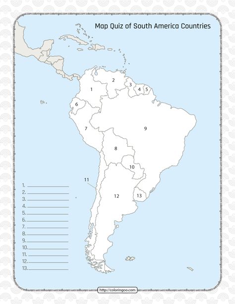 Printable South America Countries Map Quiz & Solutions South America Map Printable, Fall Banner Printable, South America Countries, Quiz Ideas, Map America, Map Of South America, General Knowledge For Kids, Map Quiz, South America Map