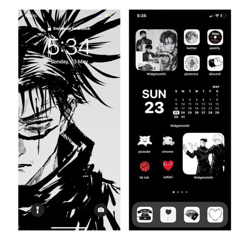 Custom Home Screen Ideas, Home Screen Anime Ideas, Jujutsu Kaisen Iphone Theme, Choso Jujutsu Kaisen Wallpaper Iphone, Jujutsu Kaisen Theme Phone, Jujutsu Kaisen Homescreen Layout, Anime Iphone Home Screen, Satosugu Phone Theme, Iphone Anime Layout