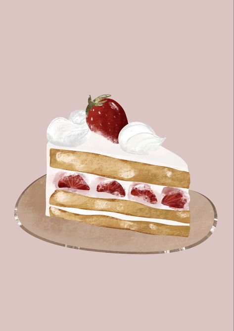 Strawberry Cake Illustration, Strawberry Shortcake Reference, Strawberry Shortcake Drawing, Strawberry Shortcake Drawing Food, Strawberry Shortcake Cake Drawing, Strawberry Cake Painting, Strawberry Shortcake Illustration, Strawberry Shortcake Painting, Strawberry Cake Drawing